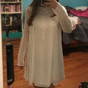 Long sleeve white lace mini dress